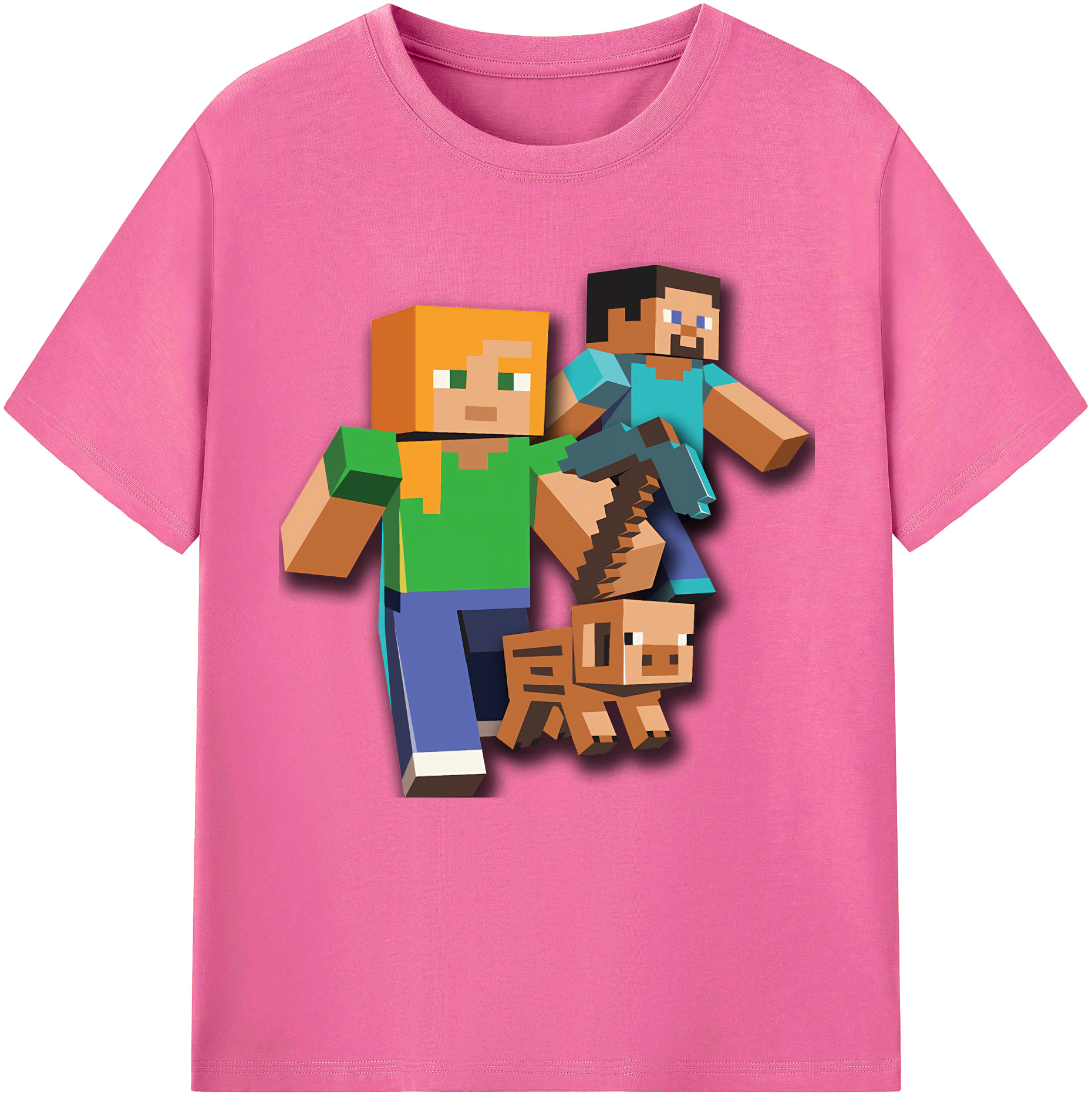 （画像用） マインクラフト ブロックの世界 Minecraft MC Block world レディースカジュアルプリントTシャツ（綿100％）